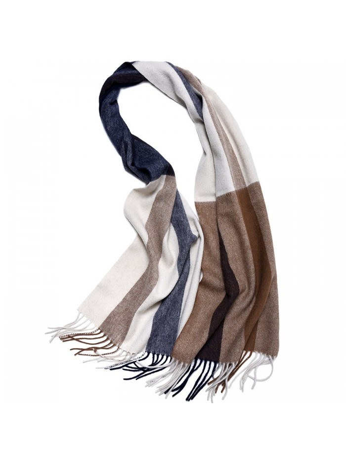 ZORJAR Wool Winter Scarf Mens Women Plaid Fashion Scarves Shawls and Wraps - Camel-blue Multistripe - CL186C67929