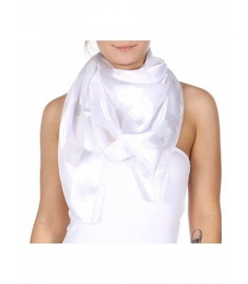 Crown Women Large Silk Feel Solid Satin Striped Square Scarf Wrap Shawl- 42 Inches - White - CW1869HWA9N