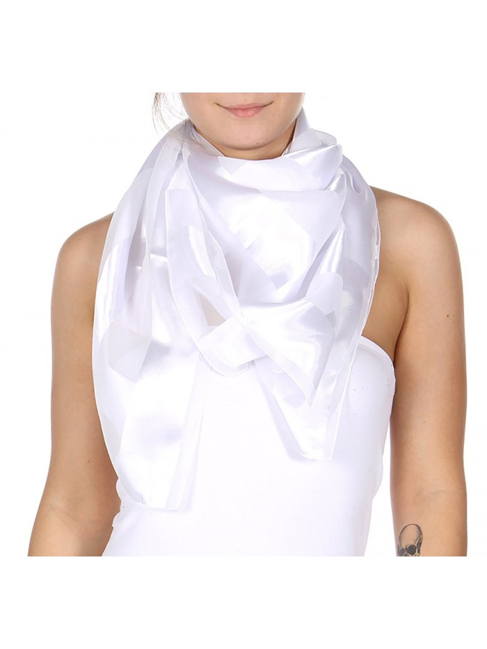 Crown Women Large Silk Feel Solid Satin Striped Square Scarf Wrap Shawl- 42 Inches - White - CW1869HWA9N