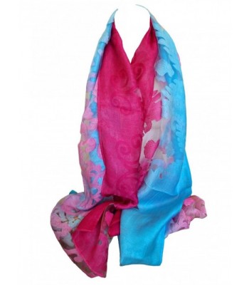 Plush Embossed Floral Print Silky Soft Organza Scarf Shawl Wrap Stole Head Scarves - Pink Blue - C817Z4I7SZ9