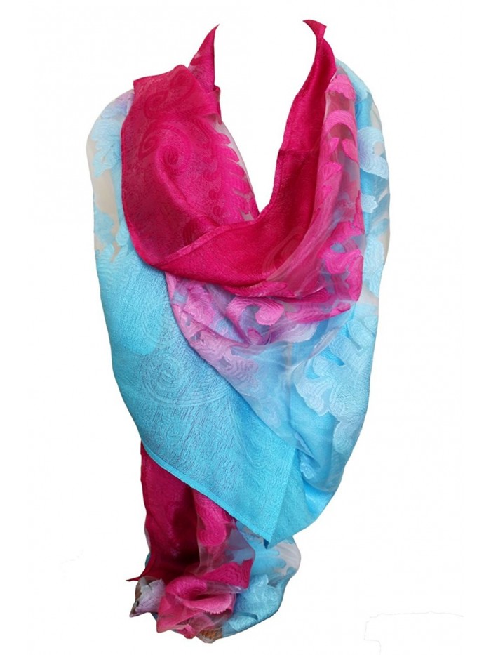 Plush Embossed Floral Print Silky Soft Organza Scarf Shawl Wrap Stole ...