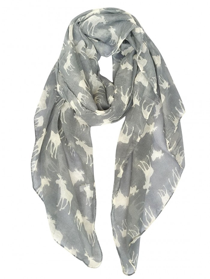 GERINLY Cute Moose Print Oblong Scarves For Women Holiday Wrap Scarf - Gray - CP12MAV26LE