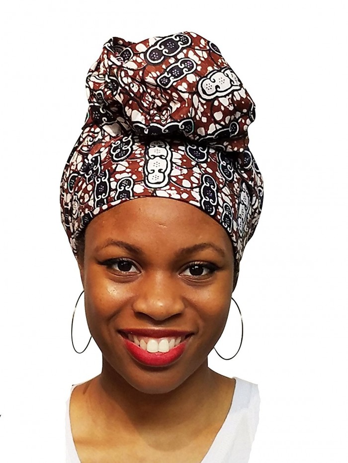 Brown- black and off white African Print Ankara Head wrap- Tie- scarf- Multicolor One size - C612NU9J7QM