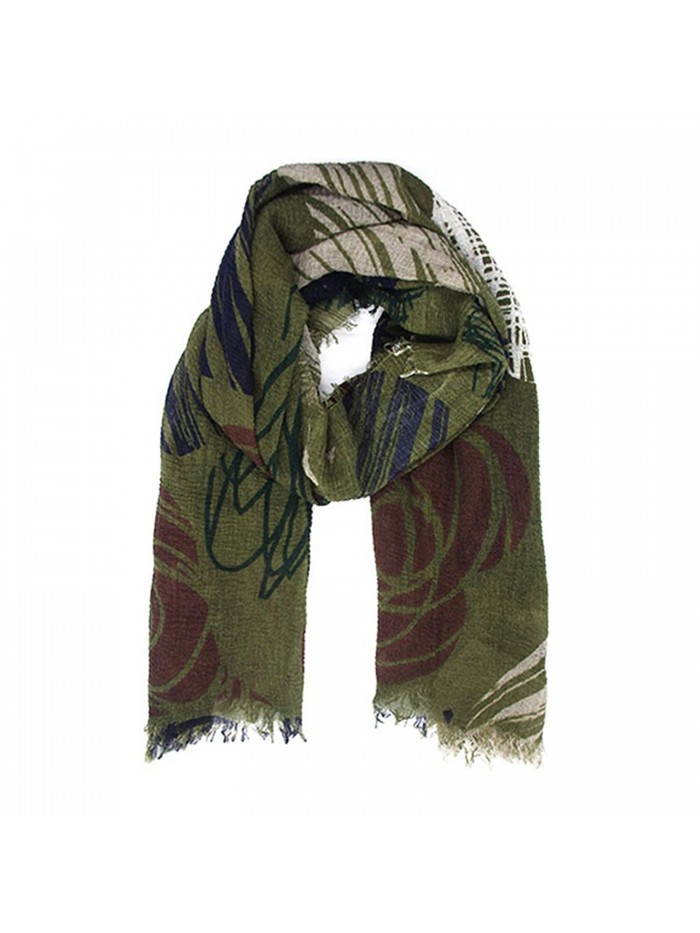 JIUMAN Womens Flowerlet Embroidery Cotton Tassels Soft Winter Warm Large Scarf - Dark Green - CU18634D389