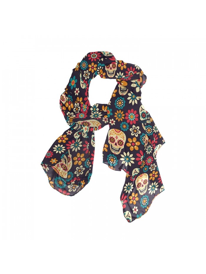 Use4 Fashion Sugar Skull Floral Print Daisy Chiffon Long Scarf Shawl Wrap - C71874RYNY6