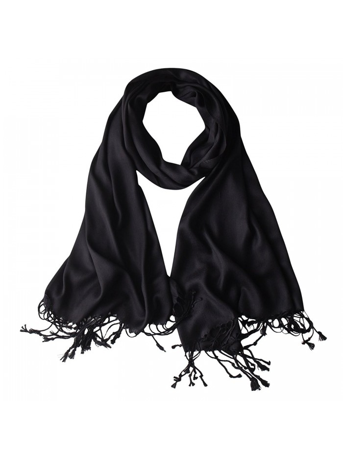 BISHUIGE Large Soft Bamboo Fiber Wrap Scarf In Solid Colors - Black - CI186ODQNGT