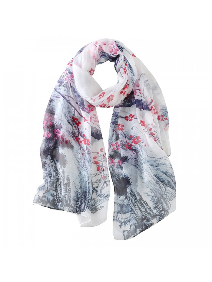 STORY OF SHANGHAI Womens Large Mulberry Silk Scarf Ladies Floral Print Shawl Wraps - Qt10 - CR17YHWNU7O