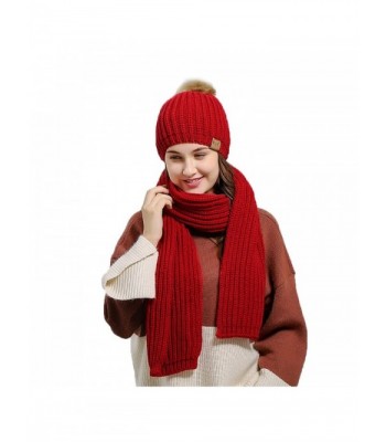 Fantastic Zone Winter Warm Knitted Women Fashion Scarf and Beanie Hat Set - Red - CY188ZH4M97