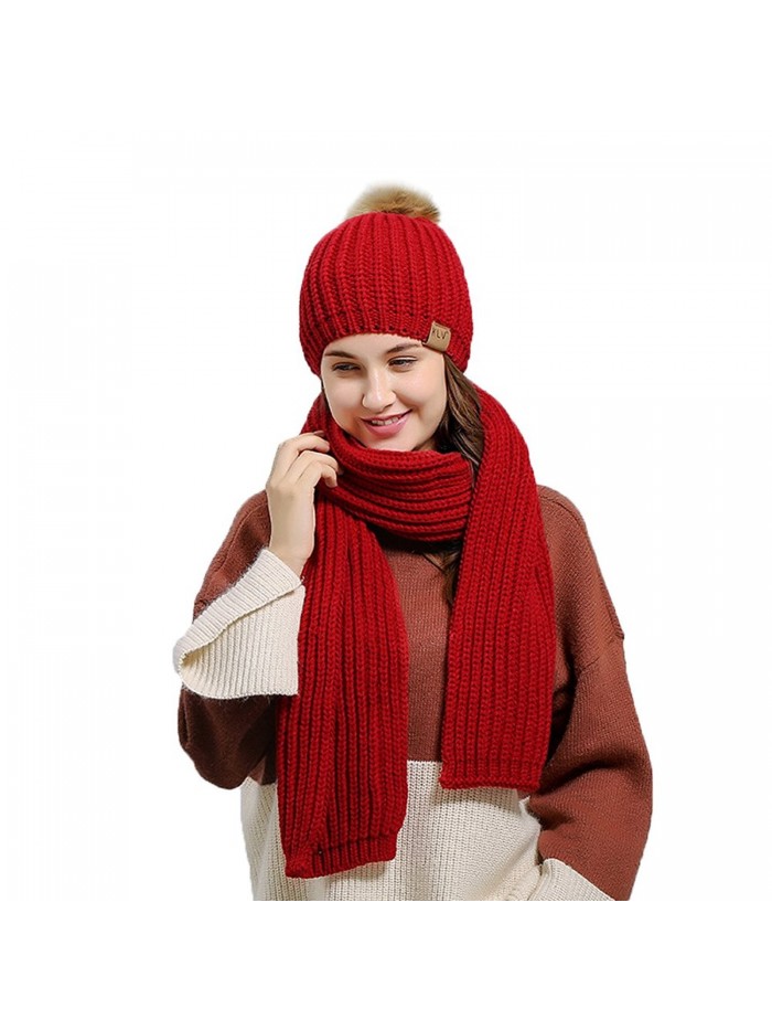 Fantastic Zone Winter Warm Knitted Women Fashion Scarf and Beanie Hat Set - Red - CY188ZH4M97