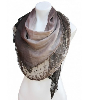 Terra Nomad Women's Vintage Inspired Ombre' Triangle Scarf with Sheer Lace Trim - Brown - CB11HU56BTT