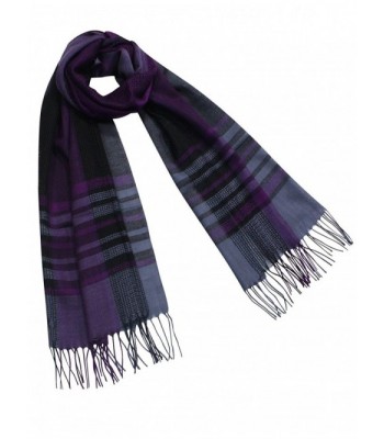 Dahlia Women's 100% Merino Wool Pashmina Scarf - Mesh Plaid or Awning Striped - Mesh Plaid - Purple - C3110U8L37D