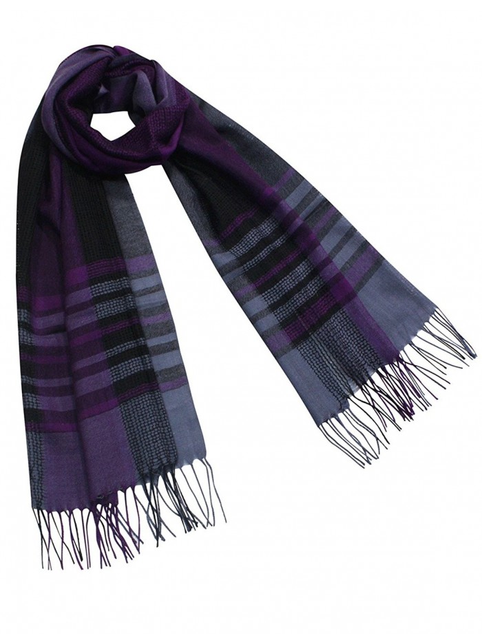 Dahlia Women's 100% Merino Wool Pashmina Scarf - Mesh Plaid or Awning Striped - Mesh Plaid - Purple - C3110U8L37D
