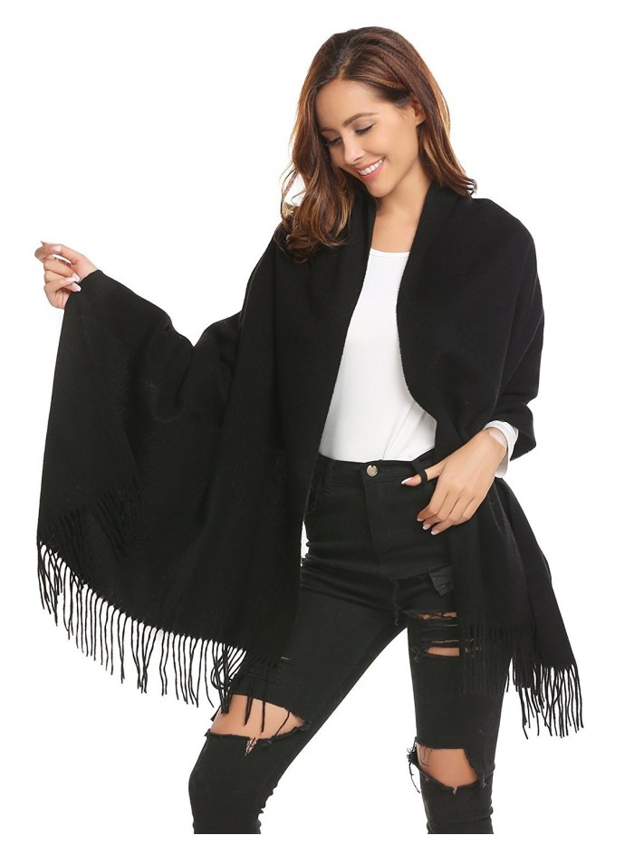 Chigant Women Cashmere Scarf Wraps Shawls with Tassel Soft Warm Wraps Scarves Oversize 35.4 X 28.3 inch - Black - C5186ZWCSM4