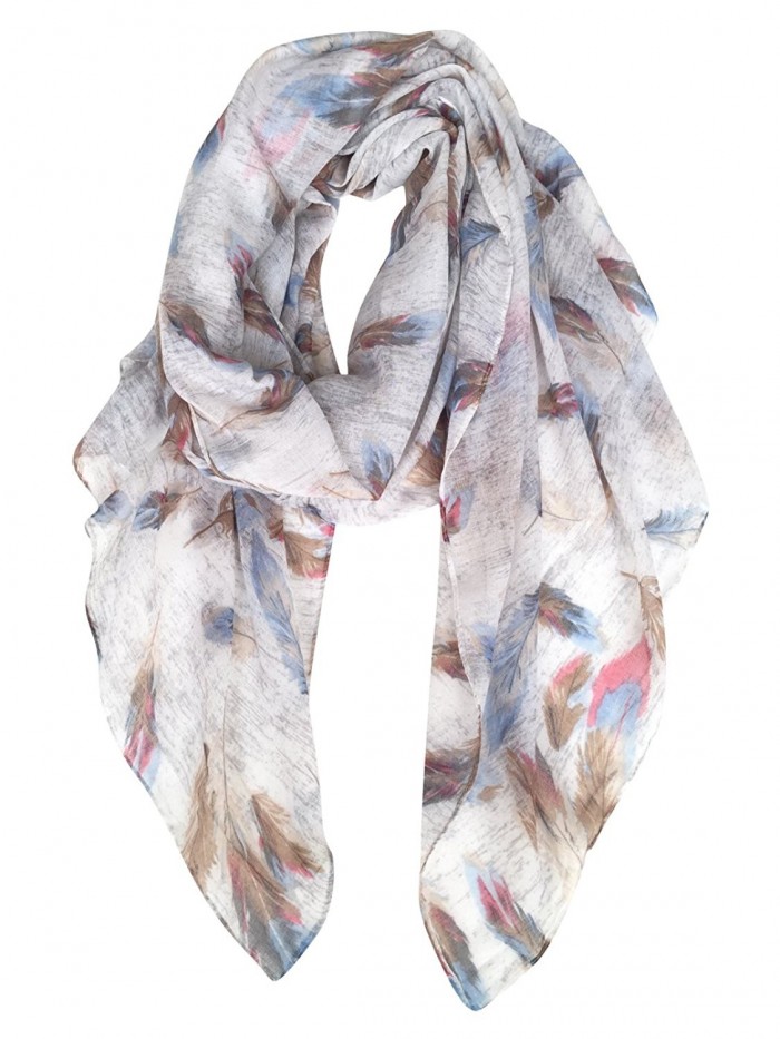 GERINLY Scarf Wrap - Colorful Feathers Print Shawls Womens Soft Scarves - Light Grey - CB185HYSKOI