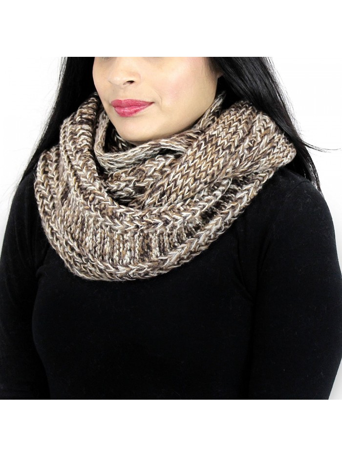 Vintage Tone Knitted Infinity Scarf - Brown and Khaki - CY125VM1ZE3