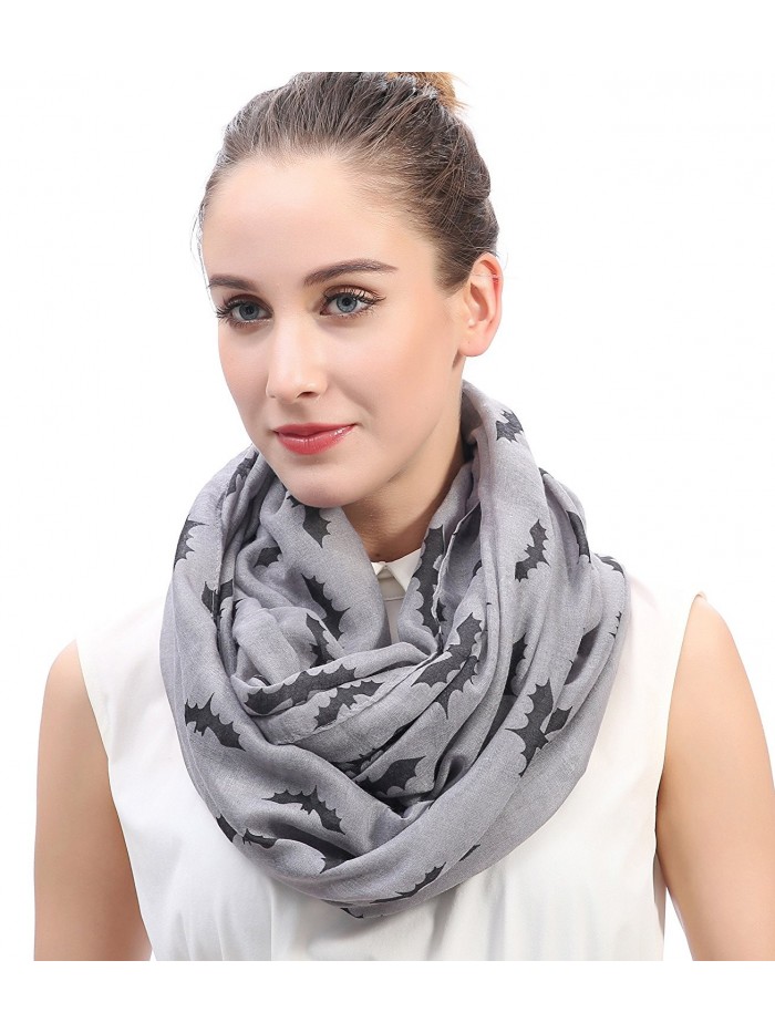 Lina & Lily Halloween Bat Print Infinity Loop Scarf Lightweight - Gray - CB11OWGBXSD