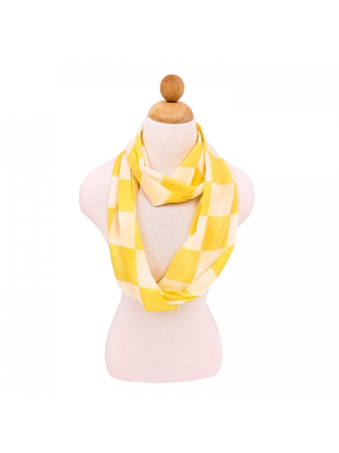 Sheer Chiffon Checked Plaid Infinity Loop Fashion Scarf - Different Colors Available - Yellow - CN11LOR210H