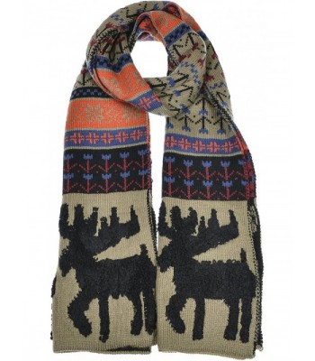 Hand By Hand Aprileo Women's Nordic Moose Knitted Scarf Winter Warmth Long - Taupe Multi. - C612GUFWSWX