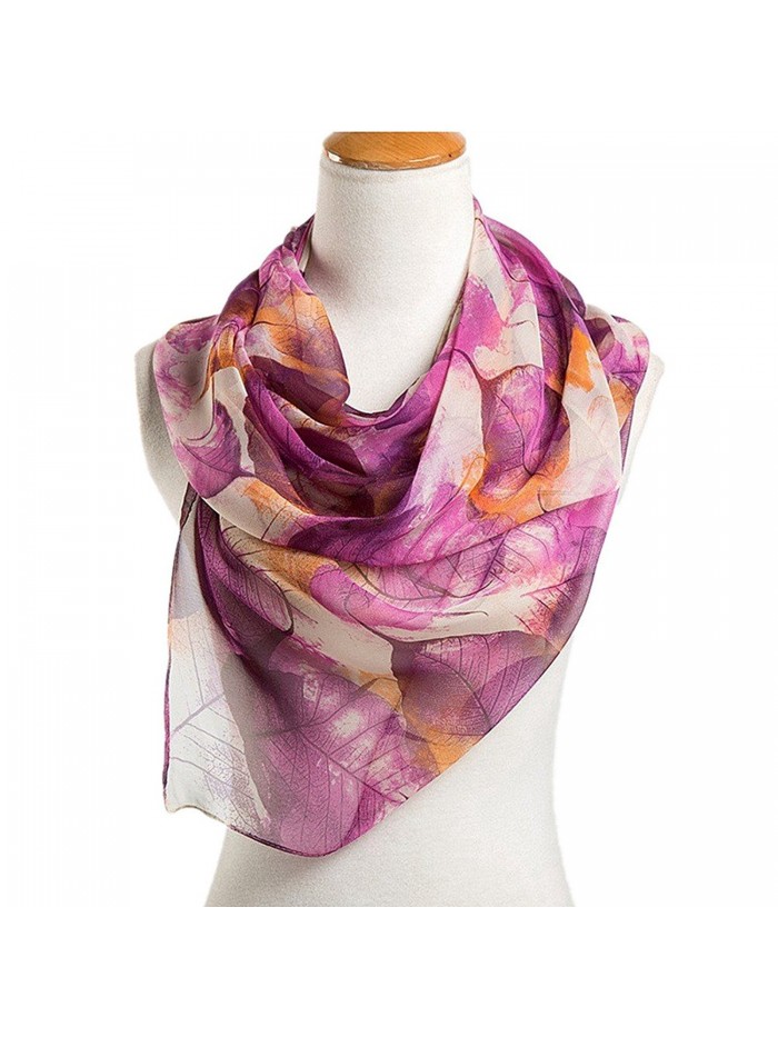 Nightycatty Leaf Print Scarves Chiffon Sunscreen Shawl Beach Wrap - Purple - CJ183M30NCQ