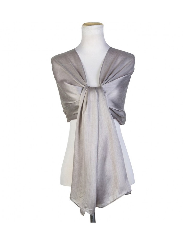 World of Shawls Silky Iridescent Scarf Maxi Wrap Stole Wedding Bridal Party Prom - Silver - C212JB9DMOX