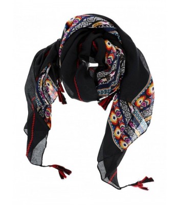 7 Seas Republic Women's Bohemian Style Scarf with Tassels - Black - CZ17Z2C8QYQ