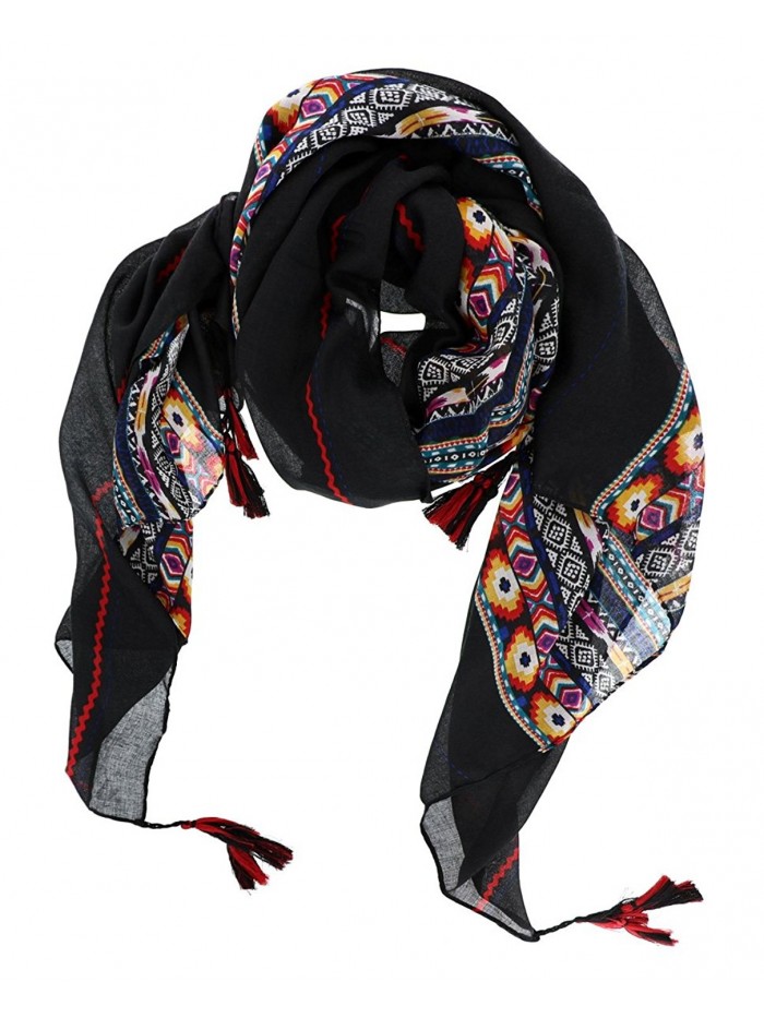 7 Seas Republic Women's Bohemian Style Scarf with Tassels - Black - CZ17Z2C8QYQ