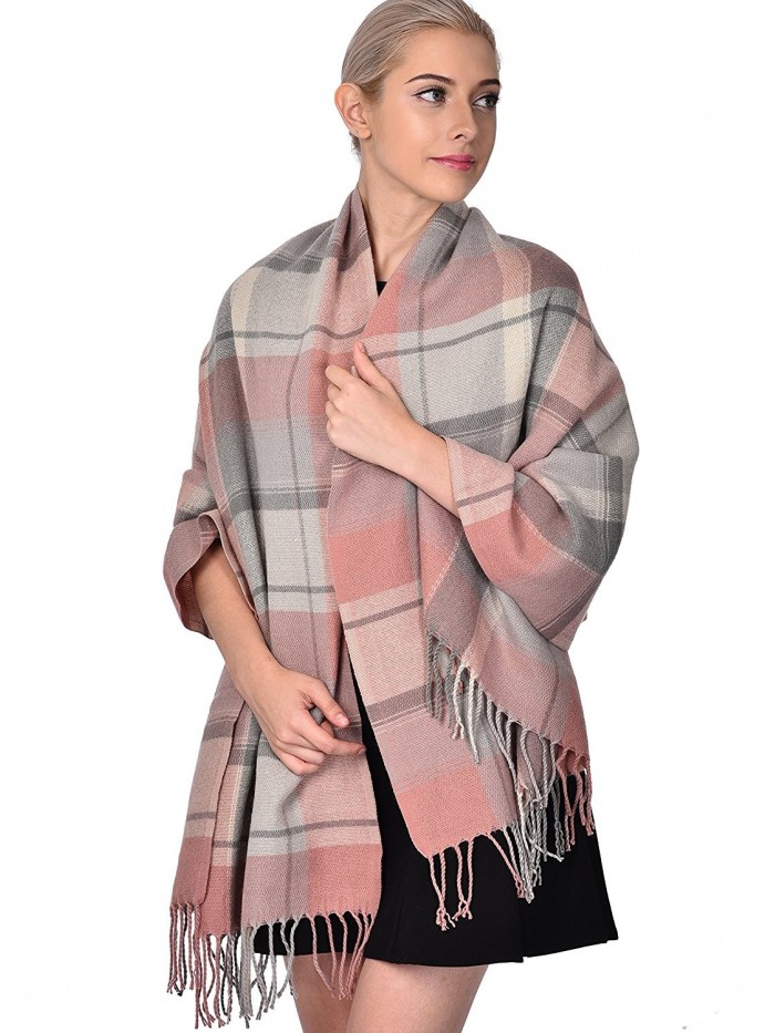 ADVANOVA Ideal Gift for Women Cashmere Feel Large Blanket Scarf Spring Evening Wrap - Pink Plaid (Gift Box) - CC186D59SE0