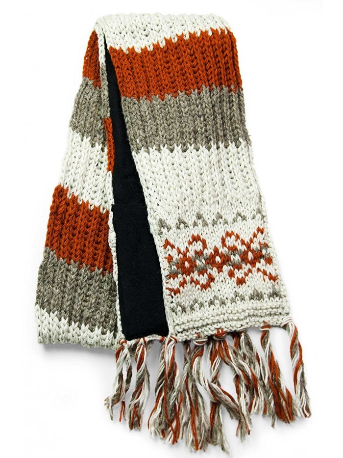 TCG Women's Hand Knit Wool Vintage Pattern Scarf - Cinnamon & Cream - CJ11PVF4QHT