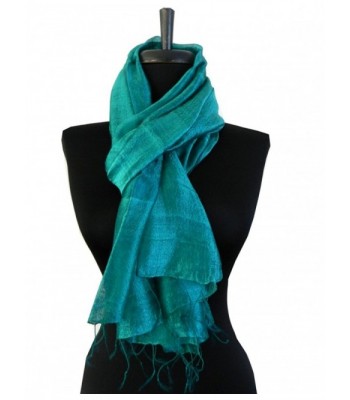 BTPx Women's Handmade 100% Thai Raw Silk Scarf Shawl Solid Fair Trade Large - Dark Cyan H41 - CD127R8RD1D