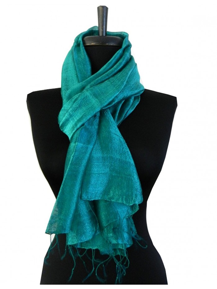 BTPx Women's Handmade 100% Thai Raw Silk Scarf Shawl Solid Fair Trade Large - Dark Cyan H41 - CD127R8RD1D