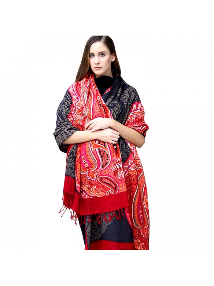 DANA XU 100% Pure Wool Winter Women Scarf National Style Pashmina - Red&black - CW180CZM05M DANA XU 100% Pure Wool Winter Women Scarf National Style Pashmina - Red&black - CW180CZM05M