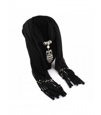 Coromose Women Owl Pendant Jewelry Decoration Tassels Scarf Shawl Wrap - Black - CH11QSI3X6D