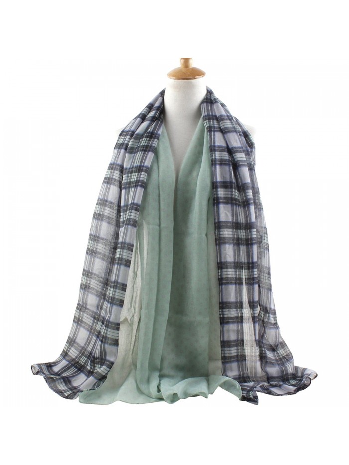 GERINLY - Plaid and Dots Print Cute Scarf Lightweight Summer Wrap - Pale Green - CJ12E3SNTTF