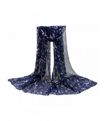 Lavany Women's Soft Musical Note Neck Scarf Thin Chiffon Long Shawl Wrap Scarves - Navy - CO186GLKKNC