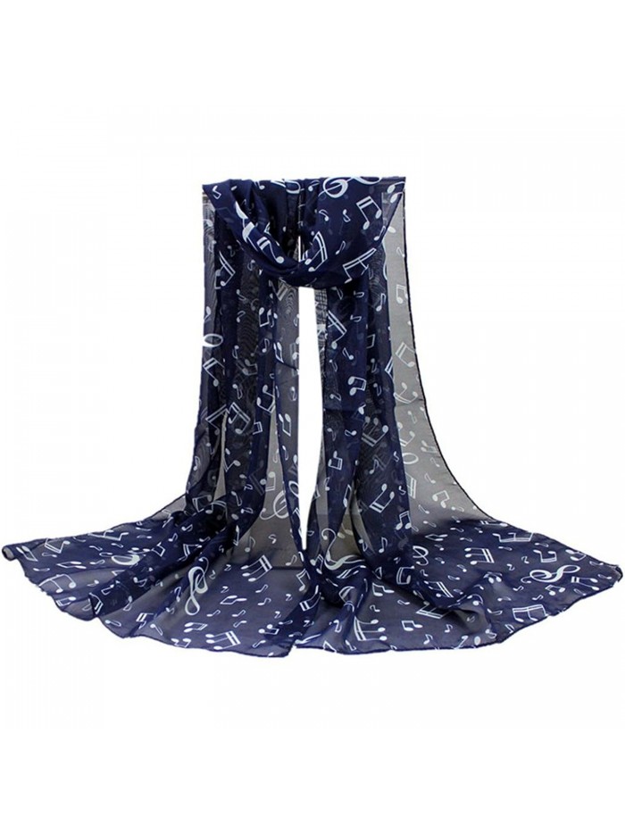 Lavany Women's Soft Musical Note Neck Scarf Thin Chiffon Long Shawl Wrap Scarves - Navy - CO186GLKKNC