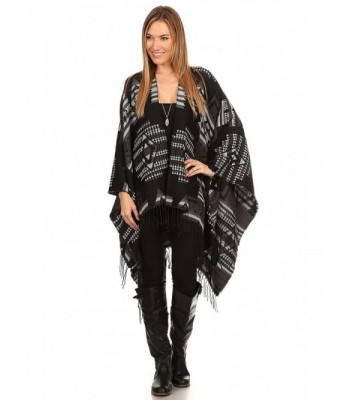 Aris Southwestern Navajo Tribal Blanket Aztec Scarf Poncho Cardigan Cape & Storage Bag - Grey Multi - CA12O1E87NG