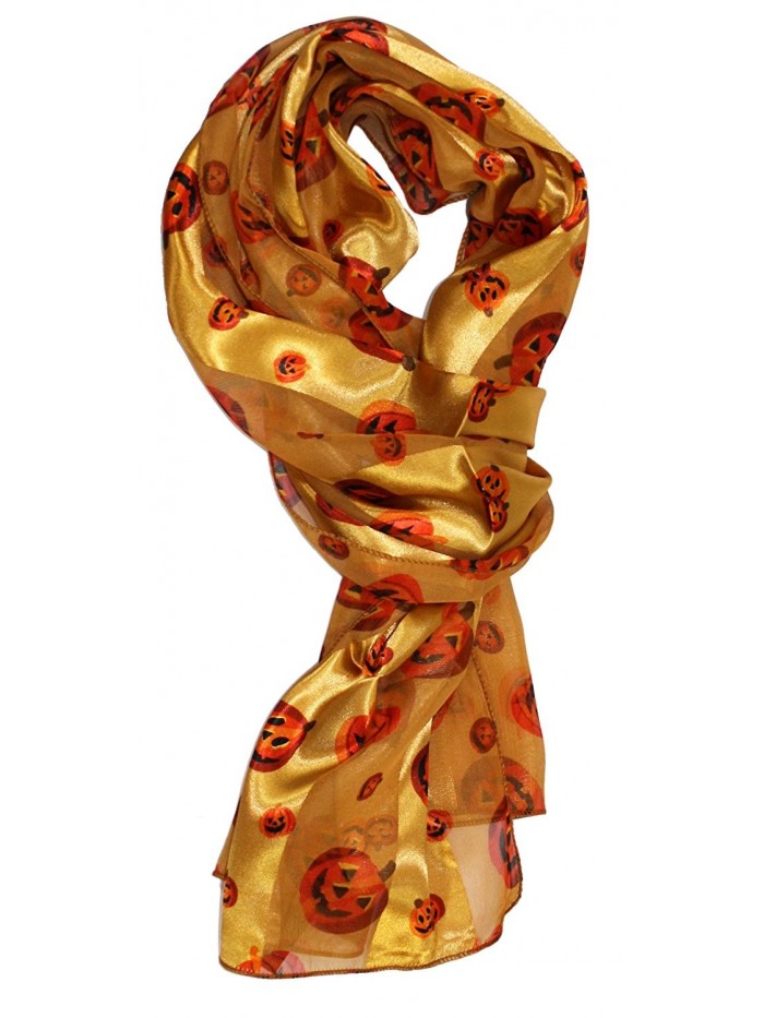 Ted and Jack - Festive Halloween Print Silk Feel Scarves - Orange - CE186XHENG9