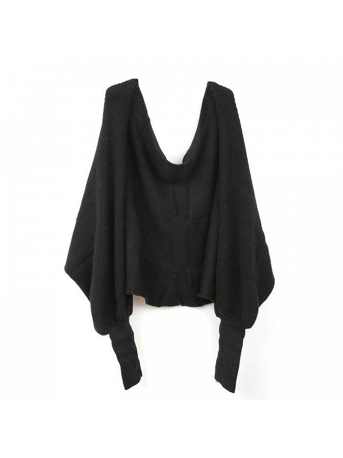 Foxnovo Fashion Korean Style Autumn Winter Unisex Knitted Scarf Cape Shawl with Sleeves (Black) - CV120HYJN21