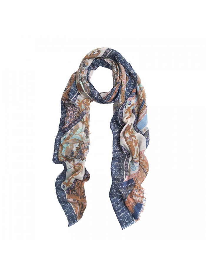 Premium Tribal Paisley Floral Print Frayed Edge Scarf Shawl Wrap - Diff Colors - Navy - C912LR8UMIZ