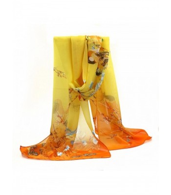 Sanwood Scrawl Flower Printed Soft Chiffon scarves - Yellow - CK1268AGJUV