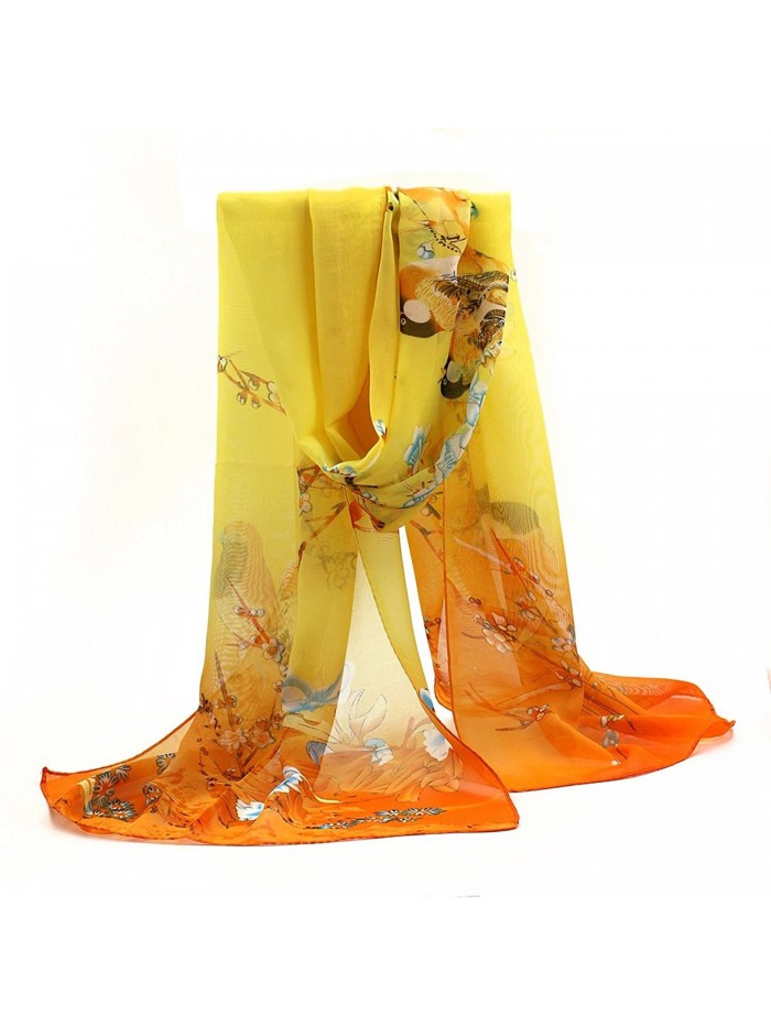 Sanwood Scrawl Flower Printed Soft Chiffon scarves - Yellow - CK1268AGJUV