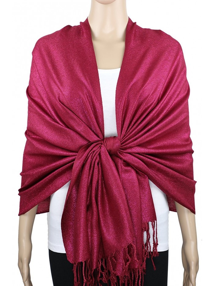 Achillea Sparkling Metallic Evening Shawl Wrap Scarf for Wedding Prom Party Dress - Dark Rose - C118C4CWK0R