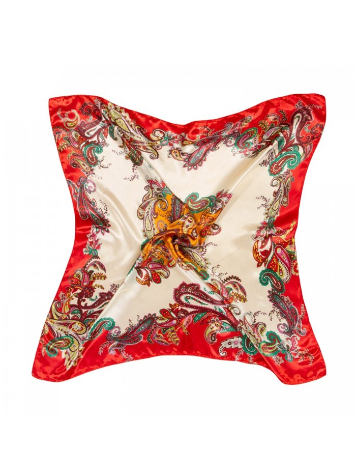 Premium Silk Rayon Neckerchief 90*90CM Square Women Scarf for Clothes Decorating - Red - C1126QSAJ6F