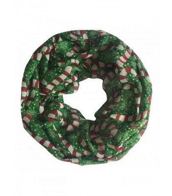 Lina & Lily Candy Cane Print Infinity Loop Women's Scarf Christmas Gift Lightweight - Green/Red/White-l Size - C9127C4QU11