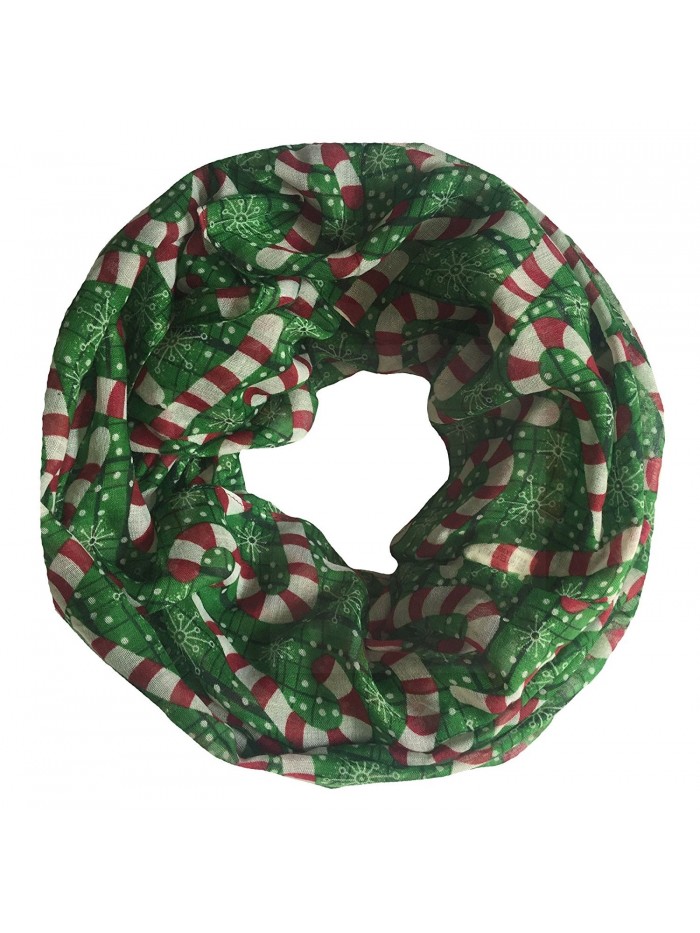 Lina & Lily Candy Cane Print Infinity Loop Women's Scarf Christmas Gift Lightweight - Green/Red/White-l Size - C9127C4QU11