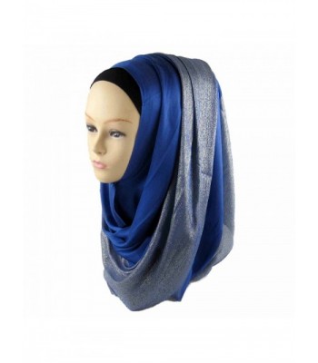 ManY Cotton Silver Jersey Hijab Scarf Wrap Tassels Scarf for Women - Royal Blue - CR182LEICAG