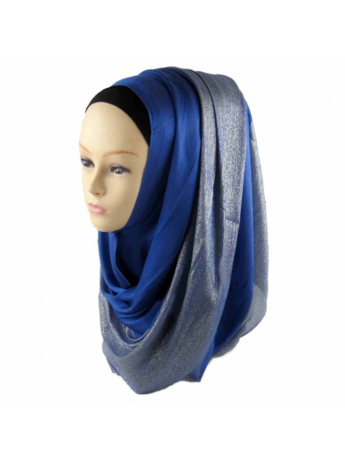 ManY Cotton Silver Jersey Hijab Scarf Wrap Tassels Scarf for Women - Royal Blue - CR182LEICAG