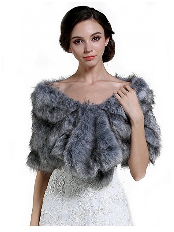 Aukmla Wedding Fur Wraps Shawls for Women (Grey) - CS185QOXE3Y