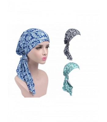 3 Pack Women's Chemo Hat Turban Head Scarves for Cancer Patient - Blue- Black- Green - C21856CMWH0