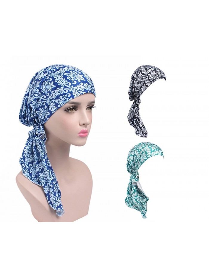 3 Pack Women's Chemo Hat Turban Head Scarves for Cancer Patient - Blue- Black- Green - C21856CMWH0